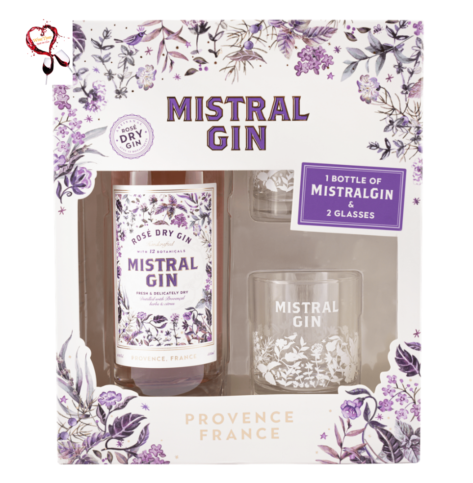 Mistral Gin 40 % Geschenkpackung + 2 Gläser, Frankreich, 500ml
