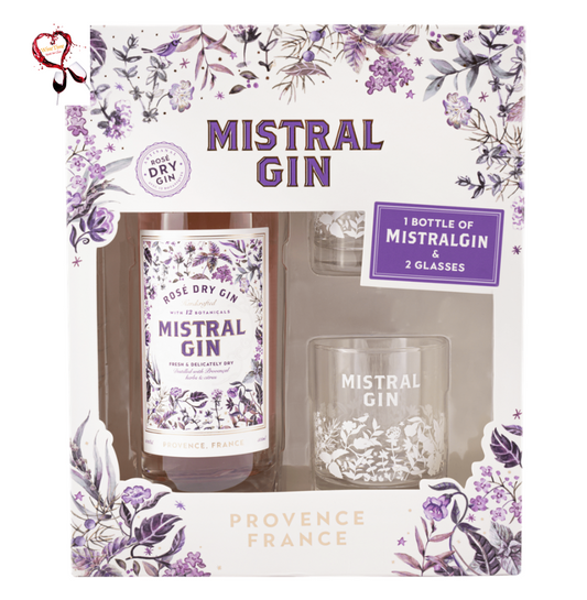 Mistral Gin 40 % Geschenkpackung + 2 Gläser, Frankreich, 500ml